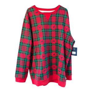 Magellan Men’s 2X Long Sleeve Holiday Fleece Crew Sweatshirt Red Green Plaid NWT
